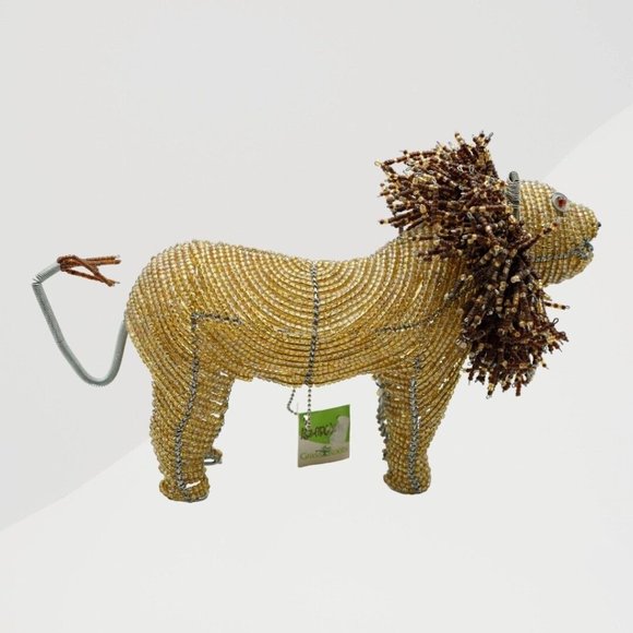 NWT Large Handcrafted Beaded Wire LION-Animal Art Sculpture / Figurine 13”x9" - Picture 5 of 10